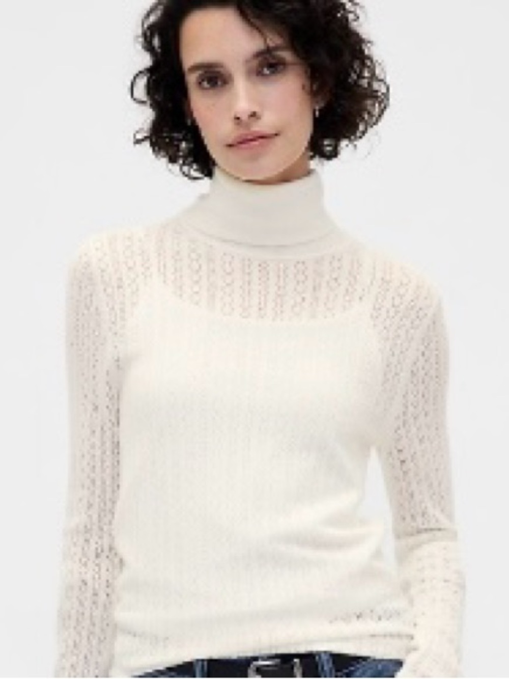 GAP Cream Lace-Knit Turtleneck Sweater